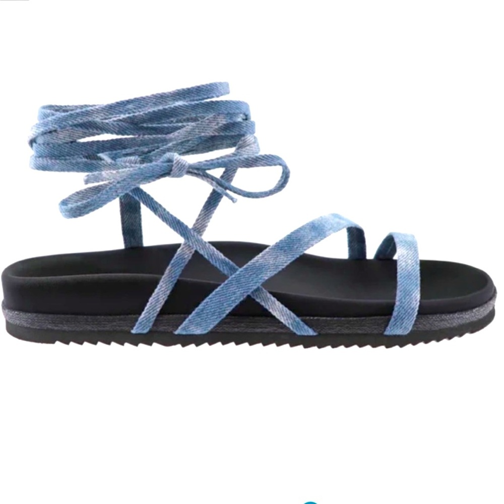 ROAM Light Blue Denim Wrap Lace Sandals